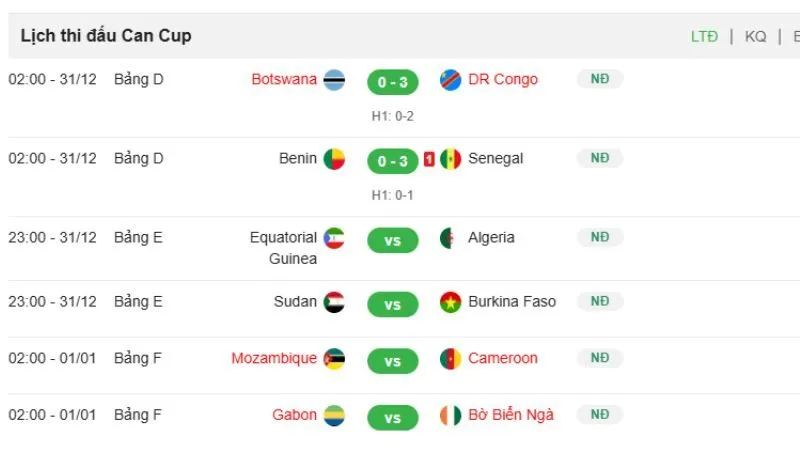 Lịch thi đấu thay đổi sẽ được KQBD 24H cập nhật ngay lập tức